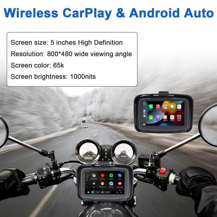 GPS moto navigation 5 pouces portable étanche Carplay affichage moto sans  fil Android Auto IPX7 Apple GPS écran Double Bluetooth - Cdiscount Auto