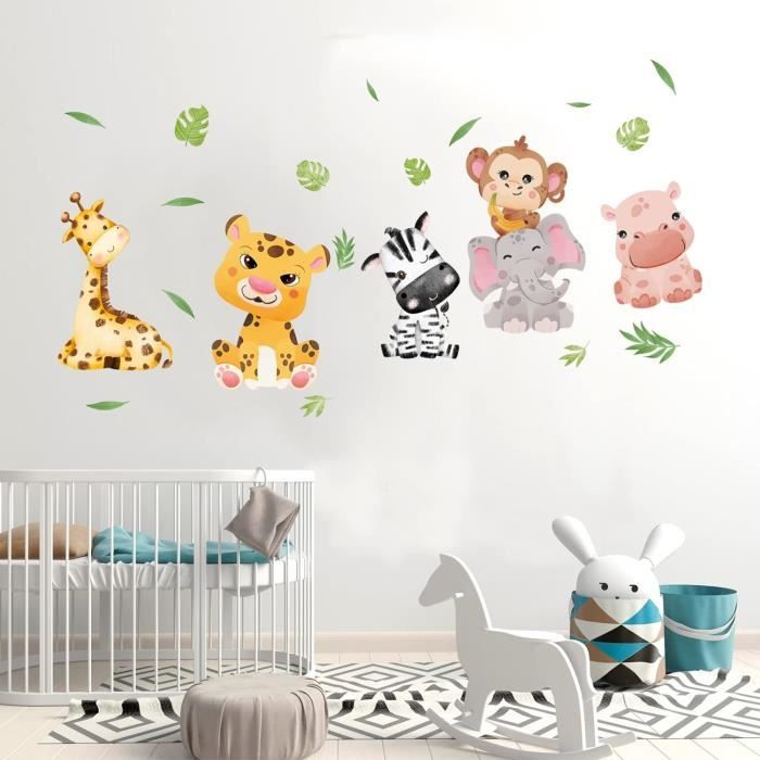 Autocollants Muraux Cirque Zoo Animaux Safari - Stickers Ours Singe Tigre Renard - Décoration Chambre Enfants Bébé