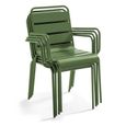 Salon de jardin Palavas - Table ronde et 6 fauteuils - Acier - Vert Cactus-3