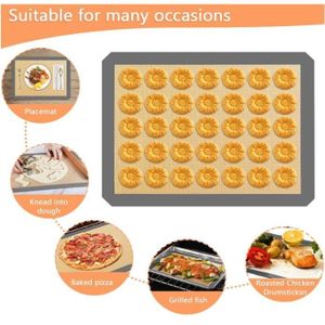 Tapis de cuisson en silicone - 70 x 50 cm - Réutilisable - Avec mesure - Pour pâte, macarons, biscuits, pizza