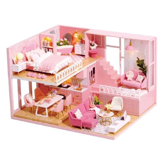 SM SunniMix 1/24 Maison de Poupées en Bois DIY 3D Dollhouse Miniature Kit de Cuisine Jouets Bricolage Goût de La Vie