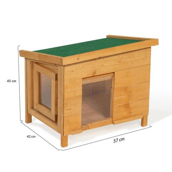 Id Market Maison Pour Chat Niche En Bois Avec Porte Basculante A Lamelles Cdiscount Animalerie
