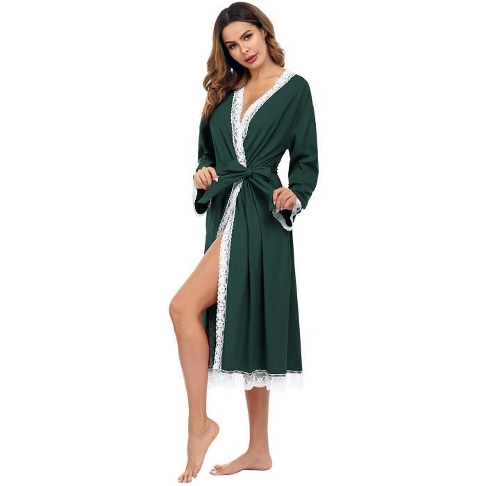 Peignoir Femme Coton Long Doux Robe de Chambre Femme Chemise de Nuit Nouee a Finitions en Dentelle Sexy Elegant Peignoir de Ba A177 Cdiscount Maison