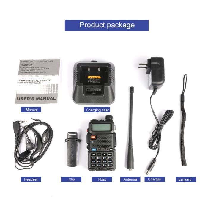 Talkie-walkie Baofeng Tri-bande FM VHF/UHF 5W – Scanner Radio Bidirectionnel Portable