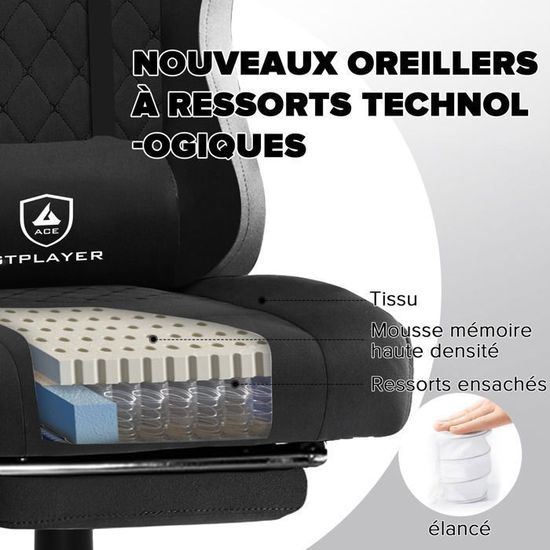 GTPLAYER Chaise Gaming, Chaise Gamer, Chaise De Bureau Ergonomique Réglable En Hauteur, Utilisable En Hiver Et En Été, Avec Dossier Double, Repose-Pieds, Housse Amovible Et Support Lombaire Blanc