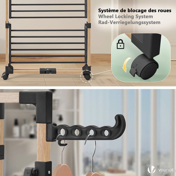 Séchoir à Linge Pliable Vounot® - Grande Capacité 25m, 20kg Max - Avec Ailes Et 20 Pinces - Intérieur/Extérieur - Blanc - 4
