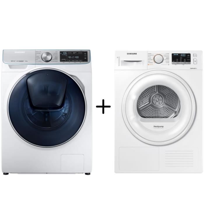 SAMSUNG WW90M74FNOA/EF - Lave linge frontal - 9 kg - 1400 tours/min + SAMSUNG - DV90M50001W - Sèche-Linge - 9kg - Pompe à chaleur