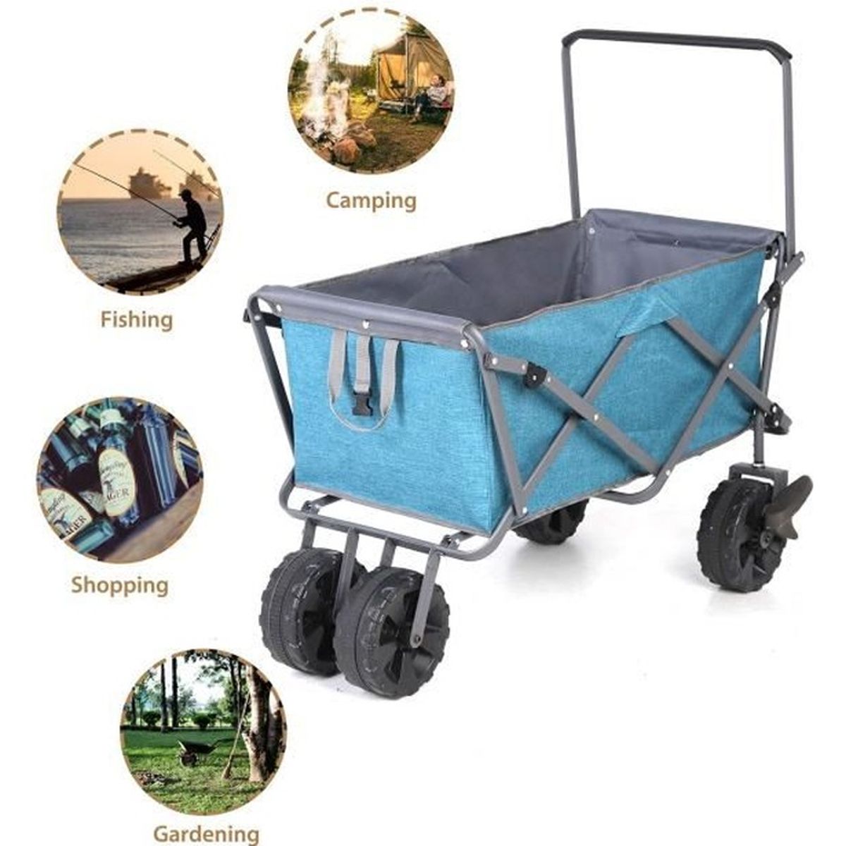 Chariot de Transport Charrette Pliable Sekey Chariot de Jardin Pliable avec Freins Camo Charrette à Main Pliant Chariot remorque de Jardin dextérieur 