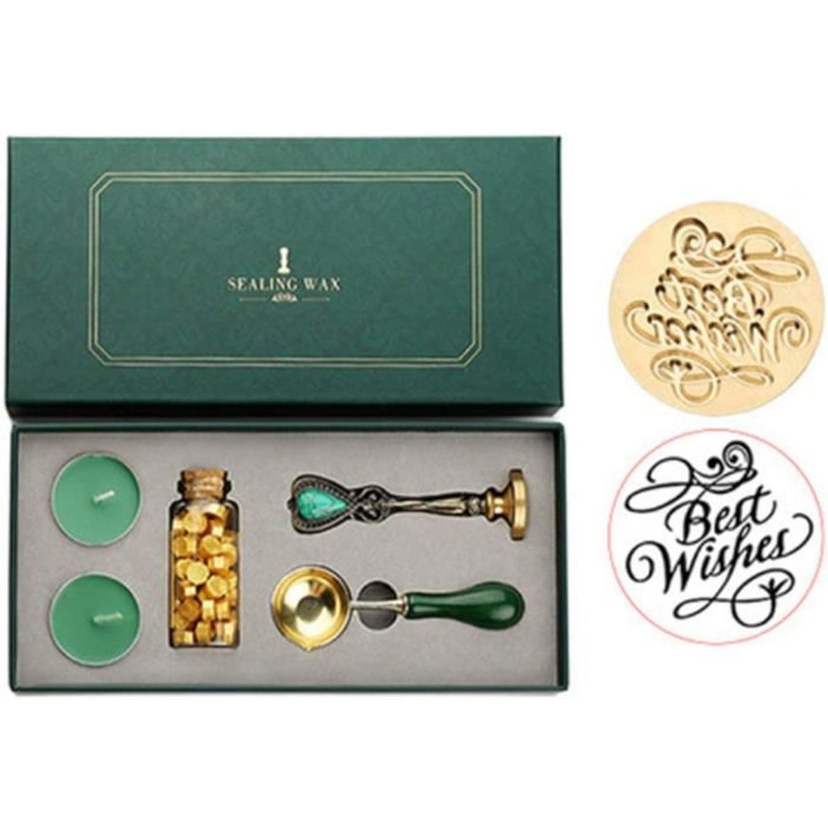 Healifty Kit de Cachet Timbre de Cire Vintage 100pcs Cire Détanchéité Perles Octogone Coloré avec Joint en Bois 