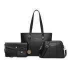 Miss Lulu Sac à Main Femme Ensemble de 4pcs Grand Sac Femme Sac à Bandoulière Femme Sac à Bracelet Carte Poche en Cuir Noir