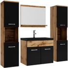 WILTEC Meuble de salle de bain Montreal XL - Badplaats - 60 cm lavabo noir - Chene avec noir - Armoire de rangement