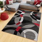 TAPISO Tapis Salon Poil Court Maya Gris Noir Rouge Cercles Polypropylène Intérieur 140x200 cm