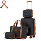 Kono Set de 4 Valises de Voyage Rigide Bagage Cabine 51cm avec Serrure TSA & Portable Vanity Case + Sac de Voyage 40x30x22cm,Noir