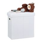 Relaxdays Tabouret de rangement pliable HxlxP: 49,5 x 46 x 25,5 cm, avec rangement en lin, polyester, MDF, blanc