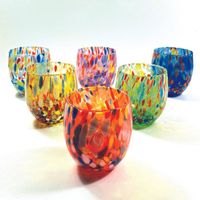 Ensemble de 6 verres à eau en verre de Murano multicolore, couleurs de Venise, faits à la main, raffinés et élégants colorés pour l'