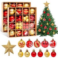 Boules de Noël,Boules d'arbre de Noël Set,89 Pièces Boule Sapin de Noel avec Cime d'arbre étoilé,Parfait pour Décoration de No[1070]
