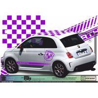 Fiat 500  - VIOLET - Kit toit damier bandes bas de caisses logo Abarth  - Tuning Sticker Autocollant Graphic Decals