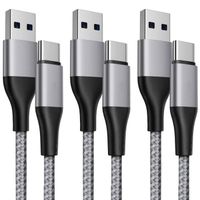 Lot de 3 Câble USB-C Rapide pour Samsung Galaxy A54 A53 A52 4G-5G A52s A34 A33 A32 - 1 Mètre Gris Nylon Tressé