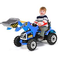 COSTWAY Tracteur pour Enfants 3-8 Ans, Tracteur Electrique avec 2 Choix de Vitesse et Chargeuse, Marche Avant et Arrière Bleu