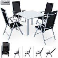 Salon de jardin aluminium Bern 4+1 argent chaise pliante dossier haut 8 positions terrasse balcon ensemble table et chaises
