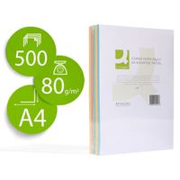 Papier couleur q-connect multifonction a4 80g/m2 5 coloris assortis clairs ramette 500 feuilles