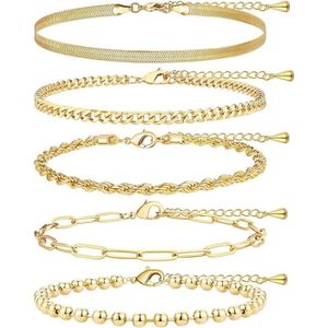 BRACELET - GOURMETTE 5Pcs Chaîne Bracelets Pour Femme Réglable Acier Inoxydable Bracelet Argent-Or Style Simple Empilables Chaîne Bracelet Filles[u4741]