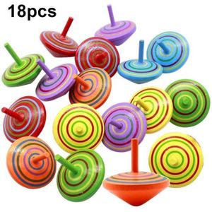 TOUPIE - LANCEUR TRESORS- 18 PCS Color Toupie en Bois Petites Toupie Jouets pour Enfants Gyroscopes en Bois - 4 x 4 x 4 cm
