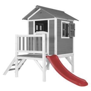 MAISONNETTE EXTÉRIEURE AXI Maison Enfant Beach Lodge XL en Gris avec Toboggan en Rouge | Maison de Jeux en Bois FFC pour Les Enfants | Maisonnette