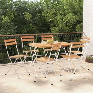 Ensemble table et chaise de jardin CUQUE Chaises de bistrot pliantes 6 pcs Bois d'acacia solide et acier CN016