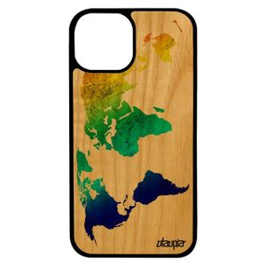 COQUE - BUMPER Coque Carte monde pour Apple iPhone 13 mini bois silicone mobile planete globe terre atlas motif geographie pays made in France