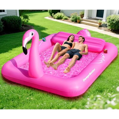 Matelas Flamant Rose Gonflable – 190x102 Cm, Porte-verre, Porte-téléphone, Poignées, PVC 0,4 Mm – Piscine Plage