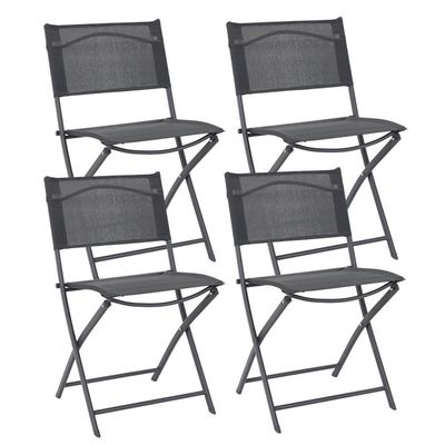Lot de 4 Chaises en Métal Pliantes Cadre Noir et Dossier Bleu Sparks