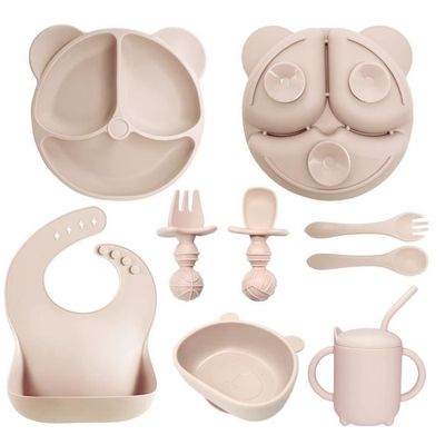 Kit De Vaisselle Bébé 7 Pièces En Silicone | Avec Ventouse Antidérapante | Couleur Rose B502