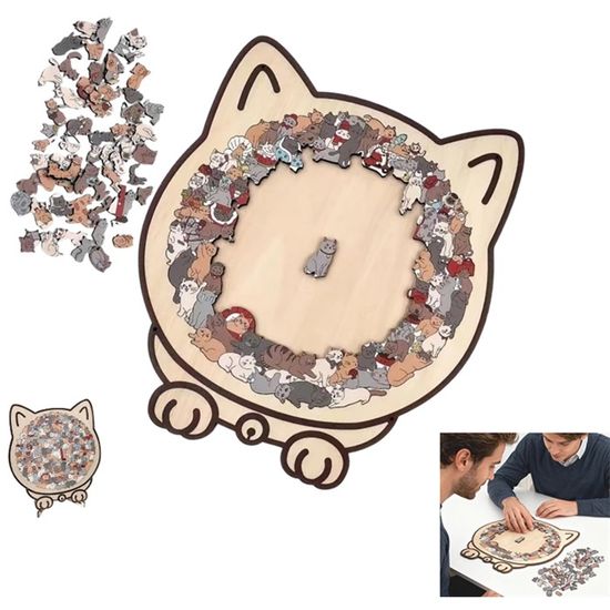 Puzzle en Bois Adulte - Chat Coloré avec Gemme – Figured'Art