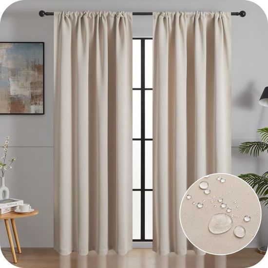 Rideaux Occultants Thermiques MRTREES - 2 Pièces 140x225cm, 100% Blackout, Isolation Froid/chaleur, Beige