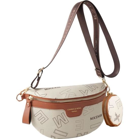 Sac Banane / Sac Bandoulière Femme Élégant Cuir PU – Large Sangle Réglable + Pochette Monnaie Amovible, Noir