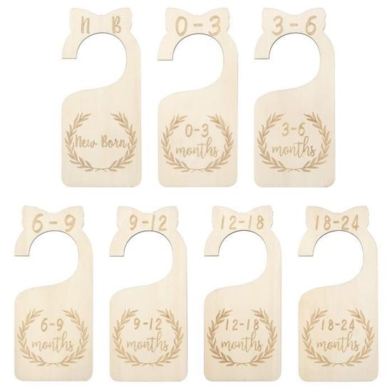 Séparateurs De Placard Bébé - Lot De 7, Double Face, âges 0 à 24 Mois - Nœud Rose 3D, Bois Buis - 17.8x8 Cm
