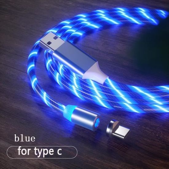 Câble de données de charge bleu de type c 1m Câble USB micro et de type C  magnétique lumineux LED de 1 m, Chargeur pour téléphone, - Cdiscount  Téléphonie