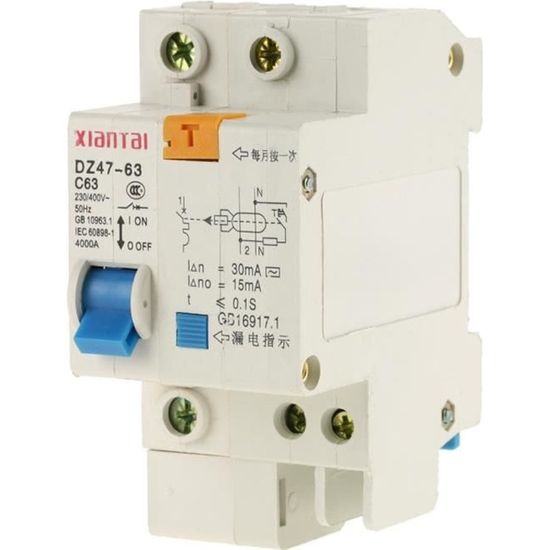 Disjoncteur Différentiel 32A 1P+N - Courant Résiduel 30mA - Tension 230V - Modèle BL1E-63 - Pour Installation électrique Maison