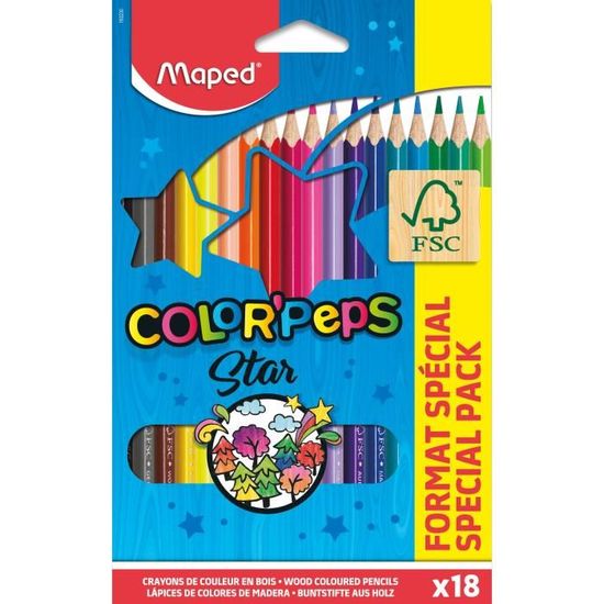 24 Crayons De Couleur Maped Color'Peps - Triangulaire Ergonomique - Bois FSC