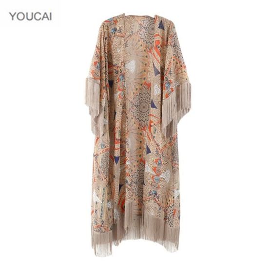 Yutdeng Femmes Robe de Plage Cardigan D'été Kimono Bohême Chemisier Bikini Cover Up Imprimé Tunique Élégant Blouse Châle Cache-Maillots de Bikini Paréo Tops Loose