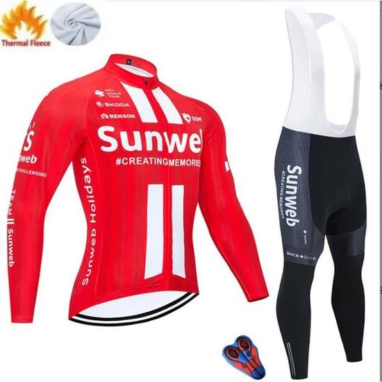 Tenue Cyclisme Hiver Homme - Maillot Polaire Thermique + Cuissard Bretelle - Rembourrage Gel 19D - Respirant Et Coupe-vent