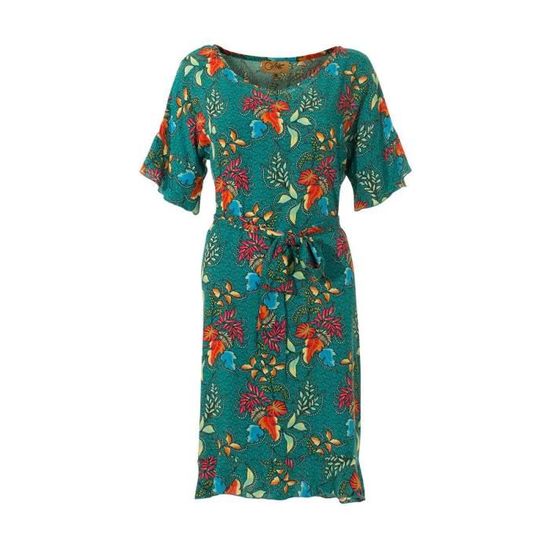 Robe D'été Coline Noire à Fleurettes - Taille L - Viscose Fluide - Col Mao - Neuf Avec étiquettes