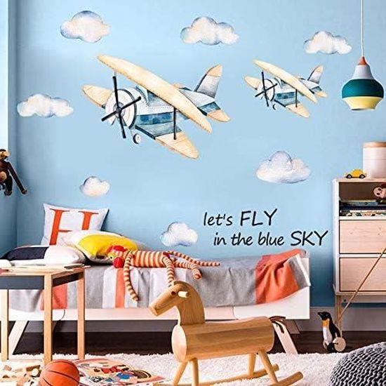 Sticker Mural Avion – Décoration Vinyle Aviation – Amovible – Neuf – Fabriqué USA
