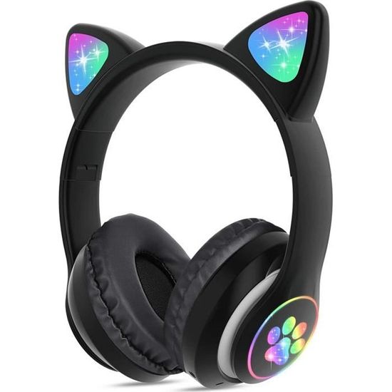 Casque de paris, oreille de chat, câble, PC, gamer, casque stéréo, casque  avec tête lumineuse MIC RGB 