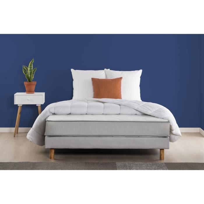DEKO DREAM ZEN Pack prêt à dormir - Matelas + sommier 140x190 + couette + 2 oreillers - Ressorts - 5