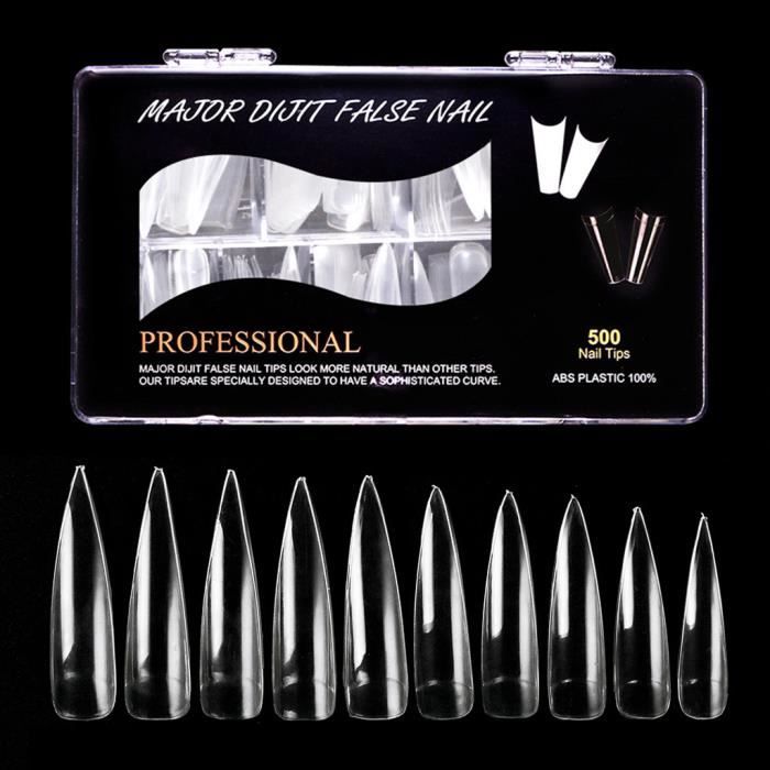 【Vernis à ongle】500PCS Extra Long Faux Ongles Conseils Acrylique Gel Salon Demi-Couverture Astuce Nail Outils_GTt2822