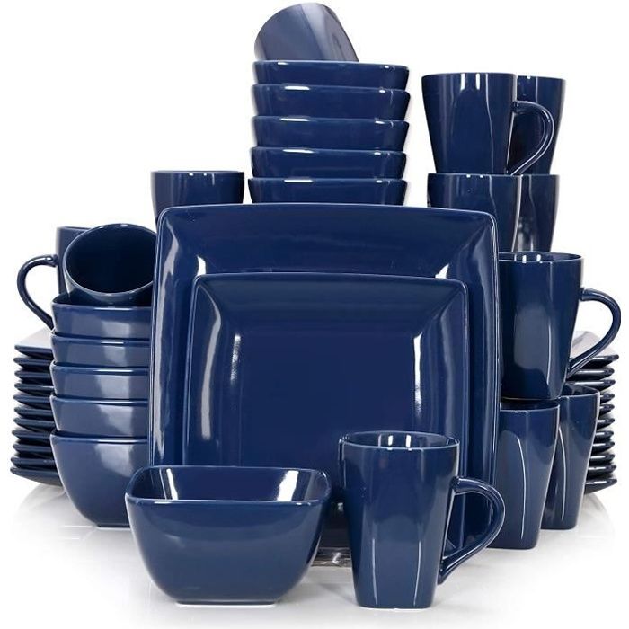 vancasso,Série Soho,Service de Table Complet en Porcelaine,48 pièces pour 12 Personnes,Assiette Carrée avec Bol à Céréales et Tasse