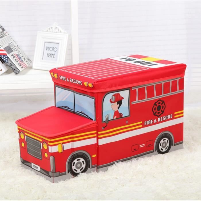 Tabouret de rangement pliant pour enfant Boîte de Rangement pour Jouets d'enfant Décor chambre Cadeau enfants, Camion de pompiers