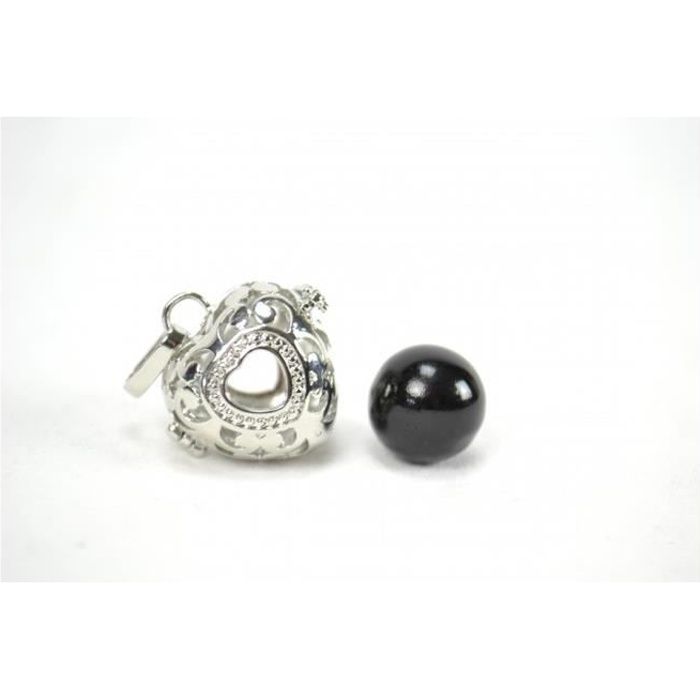 Collier fantaisie avec Bola de grossesse Coeur en métal argenté Noir